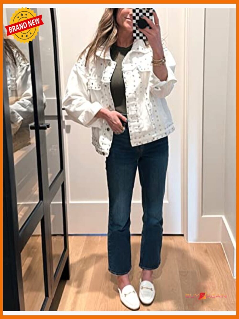 Crop Fringe Denim Jacket Distressed Western Studded Trucker Jacket - Picture 3 of 7